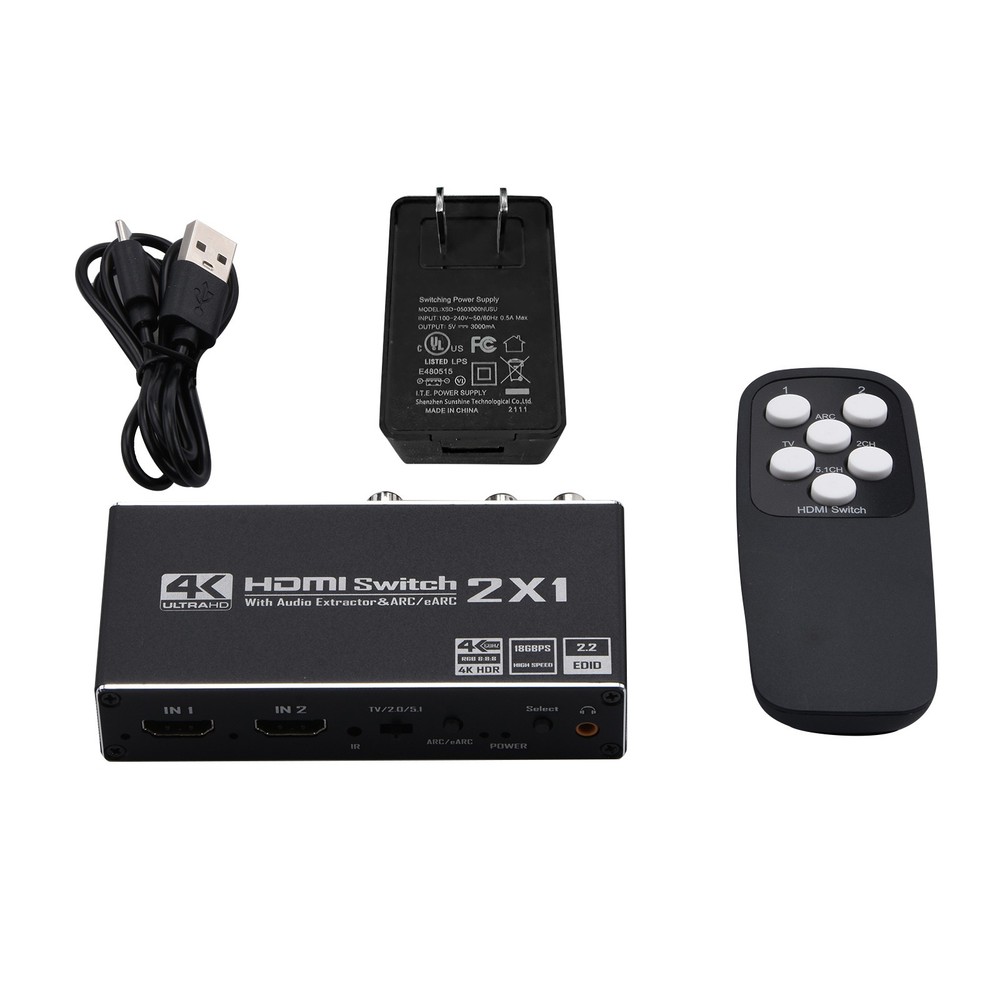 1 PC 2x1 HDMI Audio Extractor Switch Adapter 4K HDMI ARC Audio Switcher Selector