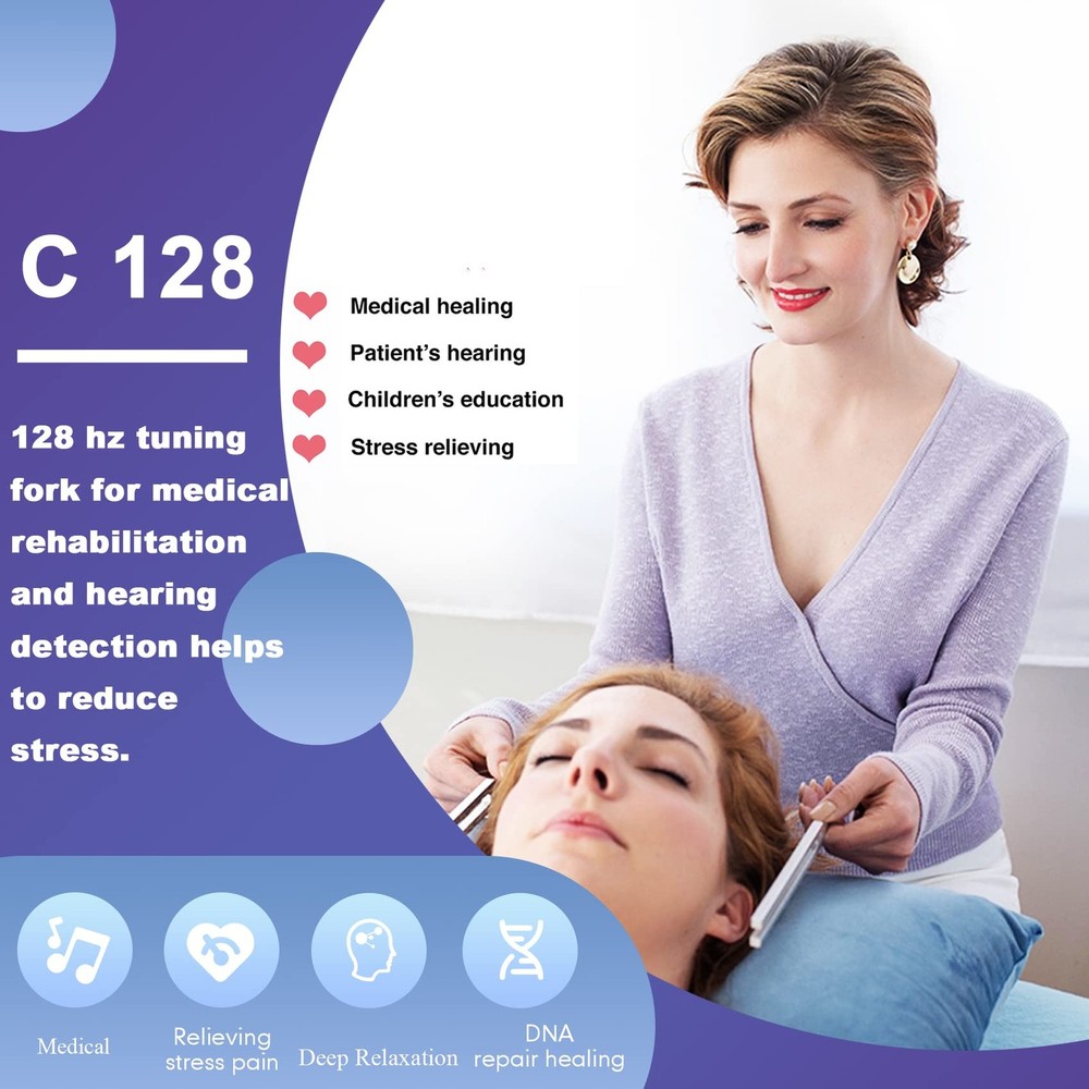 128 Hz Tuning Fork with Silicone Hammer & Case - Clinical Grade
