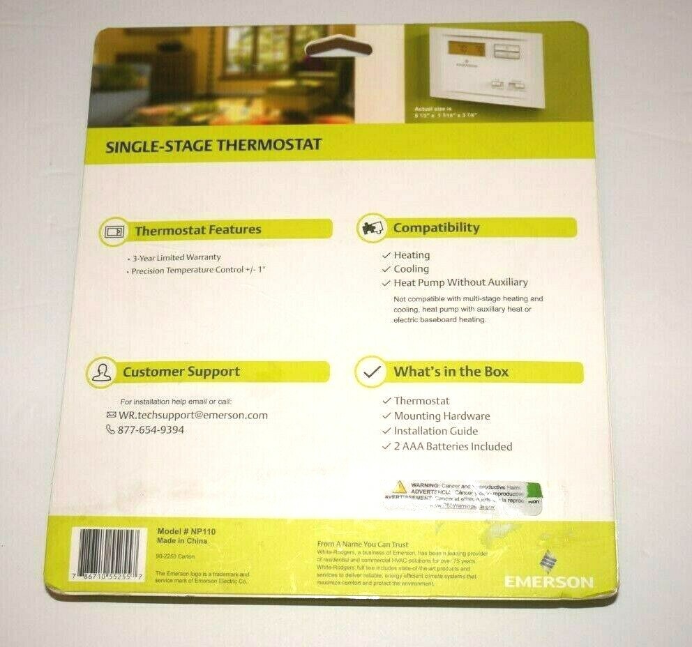 Emerson White-Rodgers Non-Programmable Single-Stage Thermostat Model: NP110