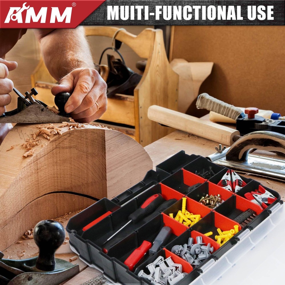 AMM Tool Box, Double Side Tool Box Organizer with 34 Compartments, Removable ...