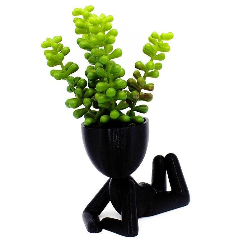 Laying Stick Figure Head Succulent Planter