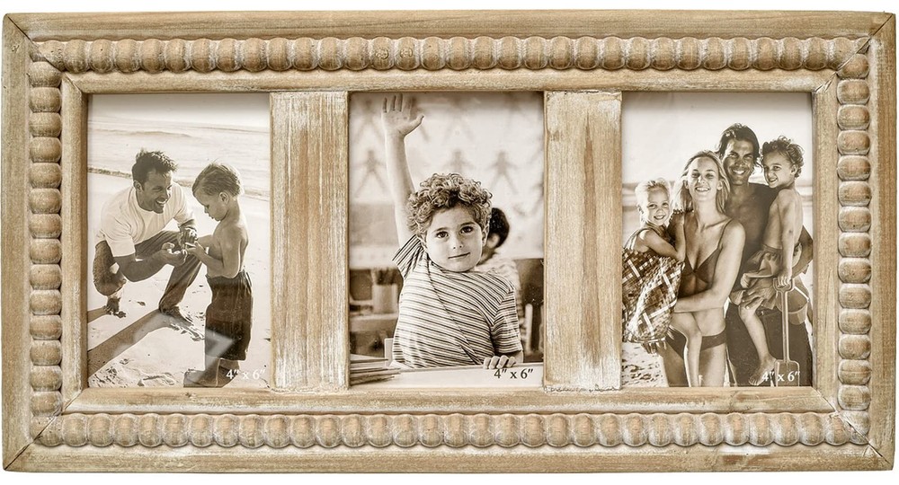 Rustic Distressed Picture Frames Collage with Decorative Beads, 3 Opening 4x6...
