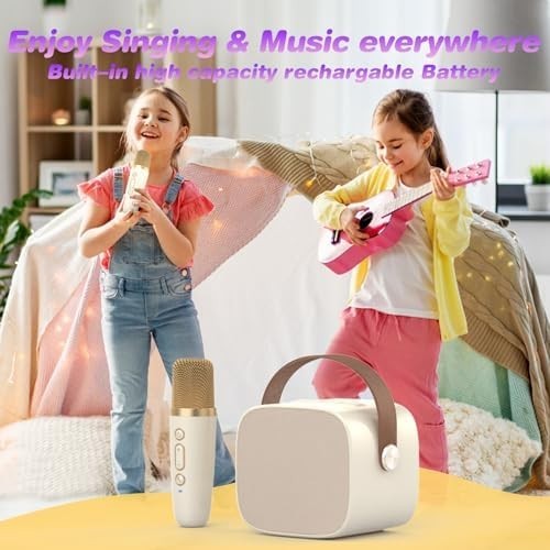 Pink Portable Mini Karaoke Machine With 2 Wireless Microphone Tested & Working