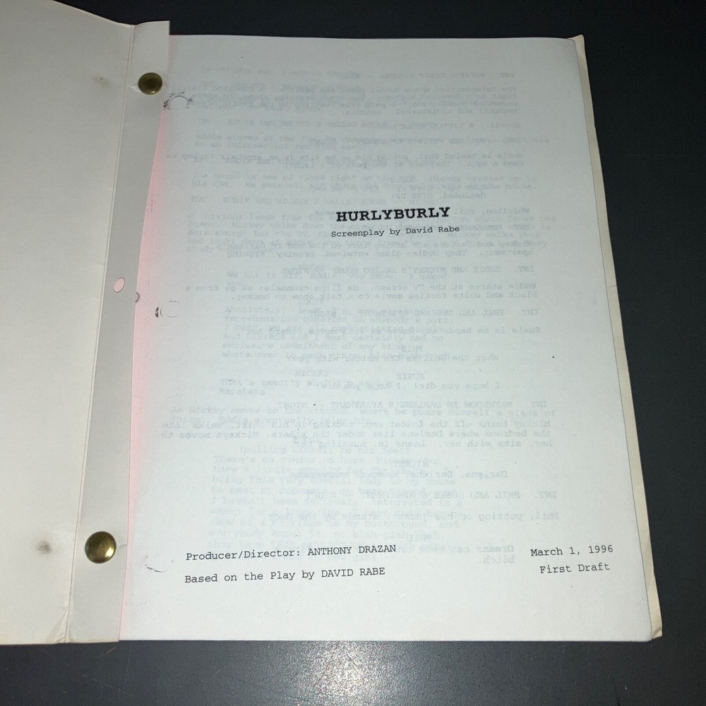HURLYBURLY (3/1/96) David Rabe First Draft / Agency Script + COA!