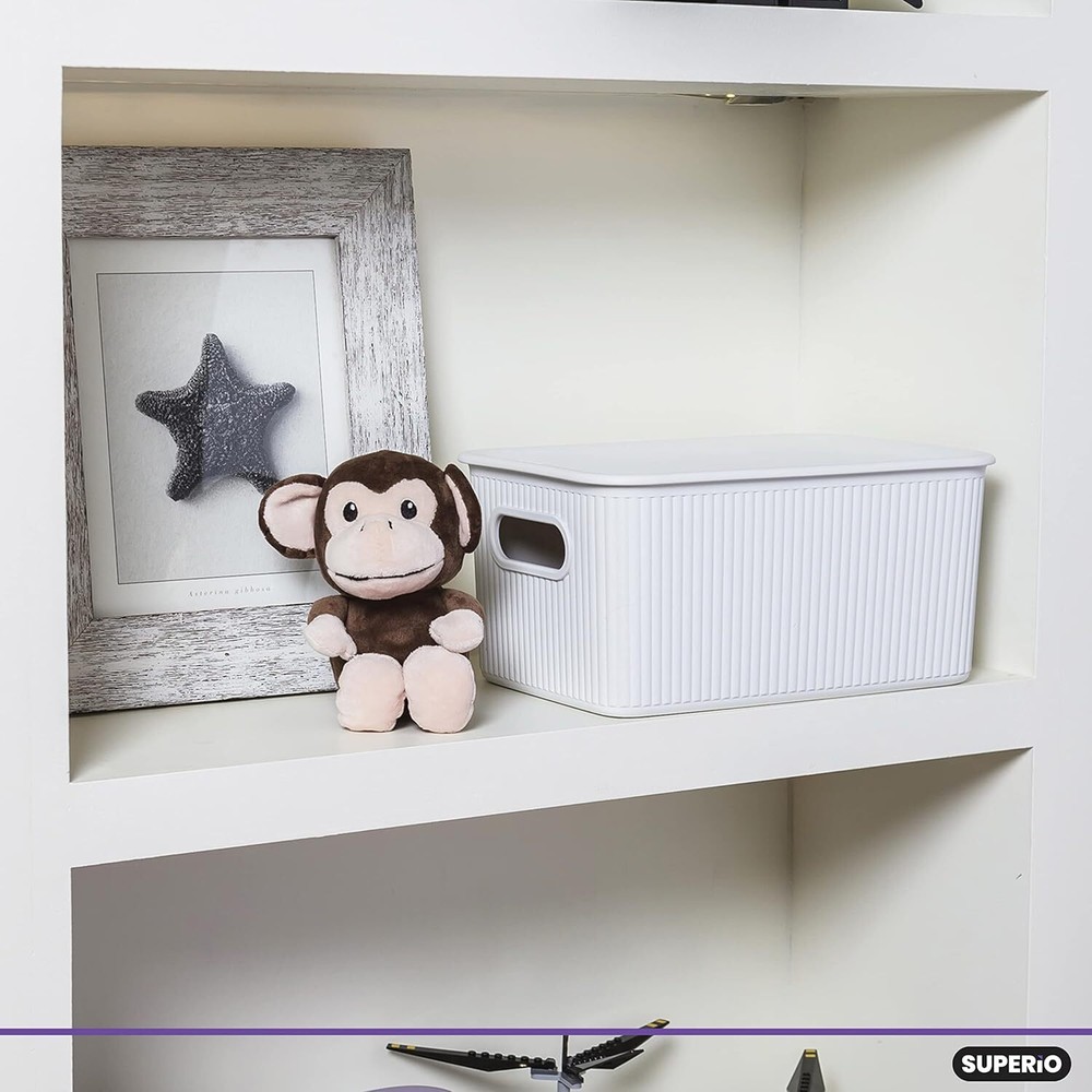 Superio 5L Small Ribbed Storage Bin- Plastic Storage Bin (8 Pack, White)