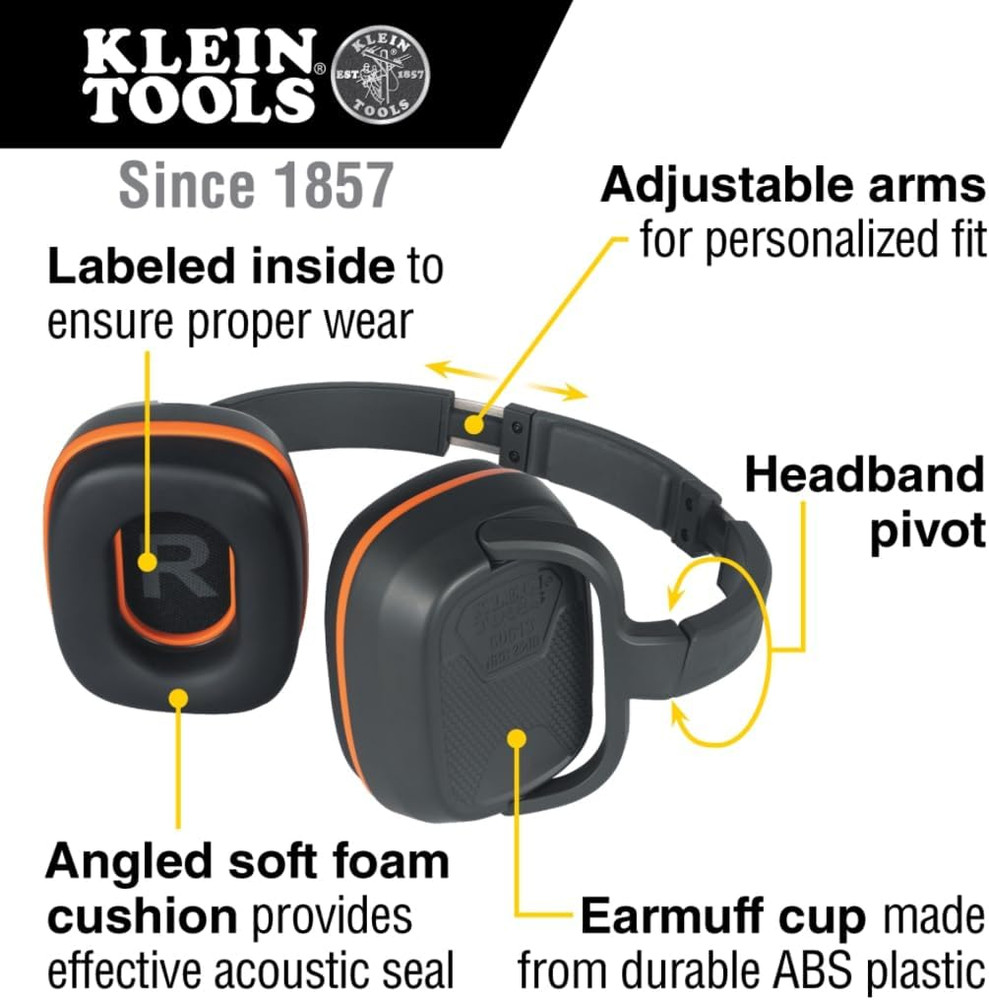 Behind-The-Head Earmuffs, Hearing Protection, Adjustable Headband, for Construct