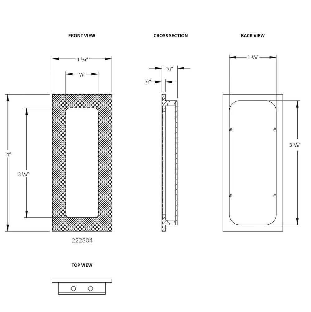 Emtek 222304US15 Modern Rectangular, 4" Knurled Flush Pull Satin Nickel