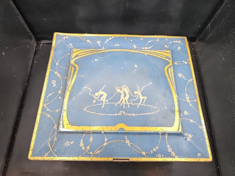 1920's Globe Soap Hinged Top Tin- Dancing Nymphs