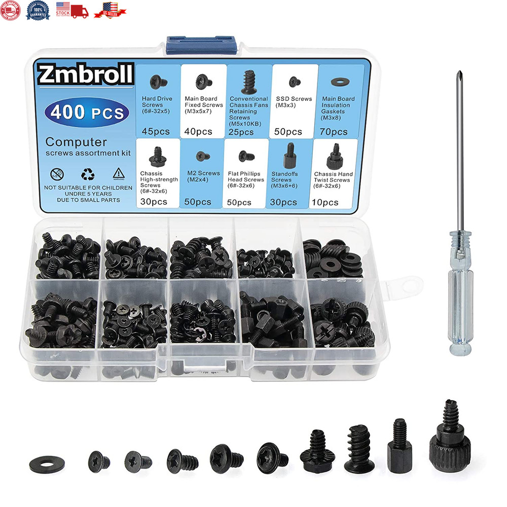 400Pcs Computer Screws Standoffs Kit SSD Screw for Universal Motherboard PC
