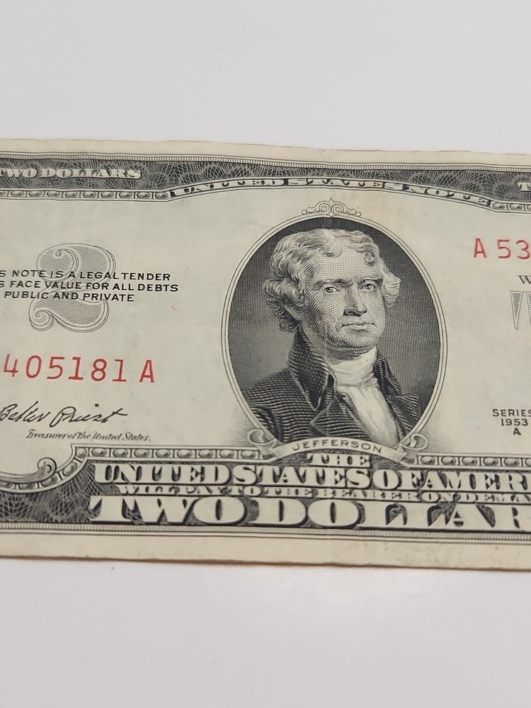1953 Two Dollar Bill Red Seal Off-Center Error Rare