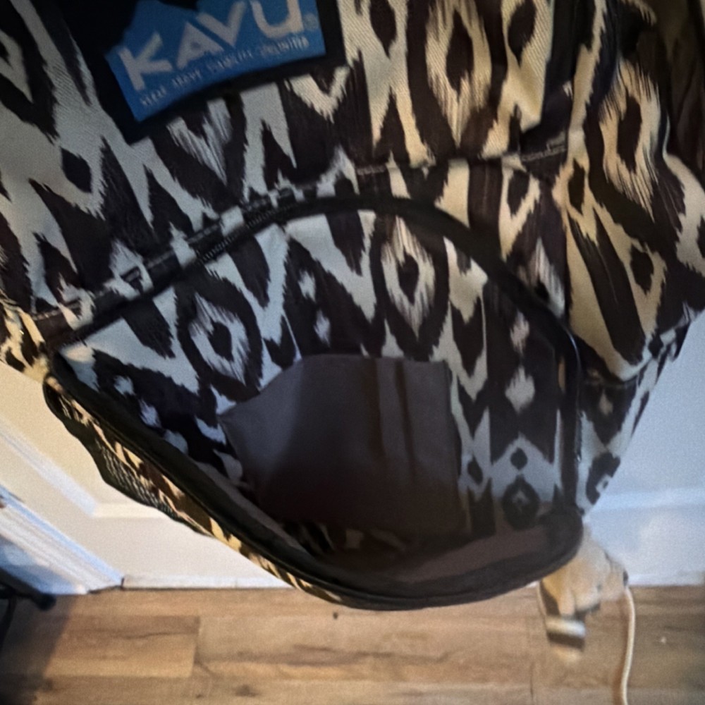 KAVU Black White lkat pattern Backpack Adjustable Straps