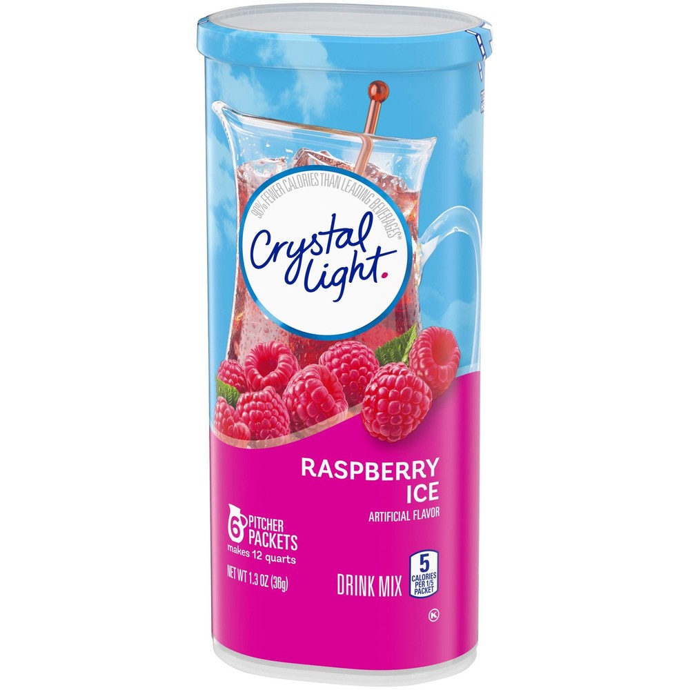Crystal Light No Sugar Raspberry Ice Drink Mix Less Calories 6 Pitcher Packets