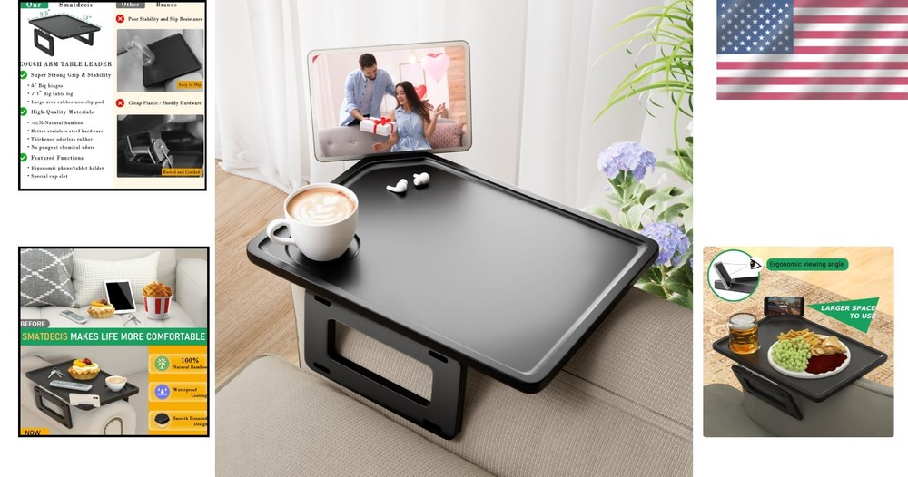 Elegant Bamboo Couch Arm Tray Table - Multi-Functional & Adjustable Design