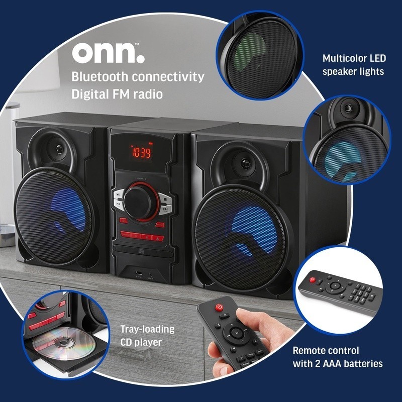 100W CD Stereo System Bluetooth USB Charging LED Light Effects Speakers