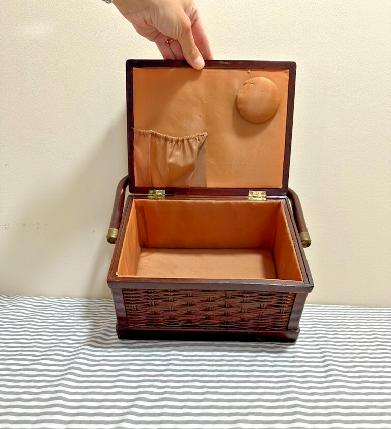 Vintage Floral Sewing Box With Handle