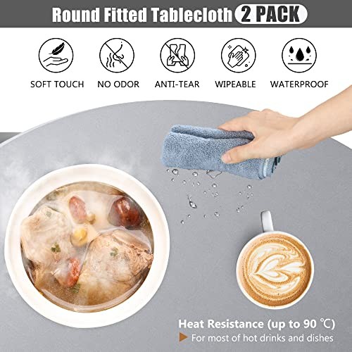 Round Fitted Tablecloth 2 Pack, Fit Table up 32"-36" Diameter Silver