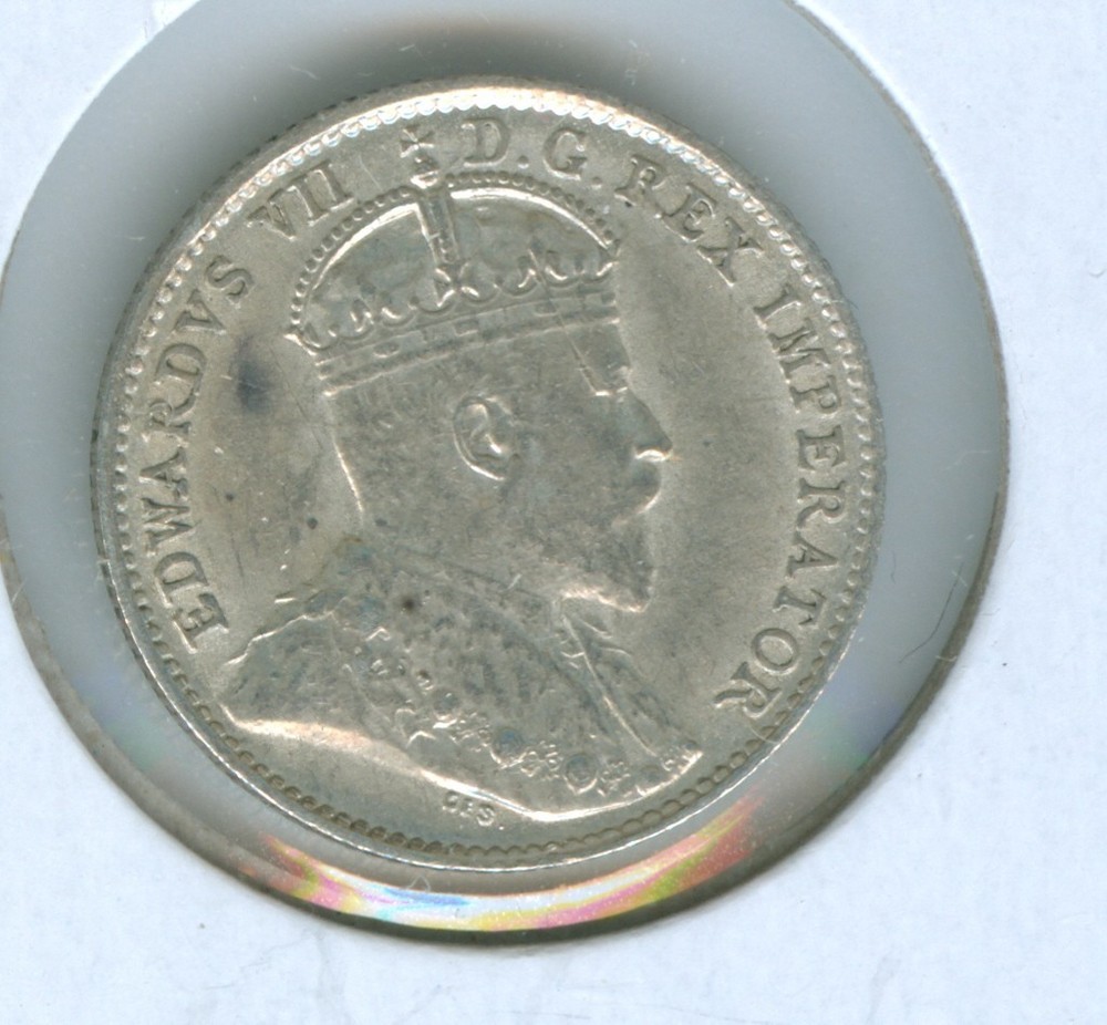 CANADA 1910  FIVE CENT SILVER --ALMOST UNCIRCULATED
