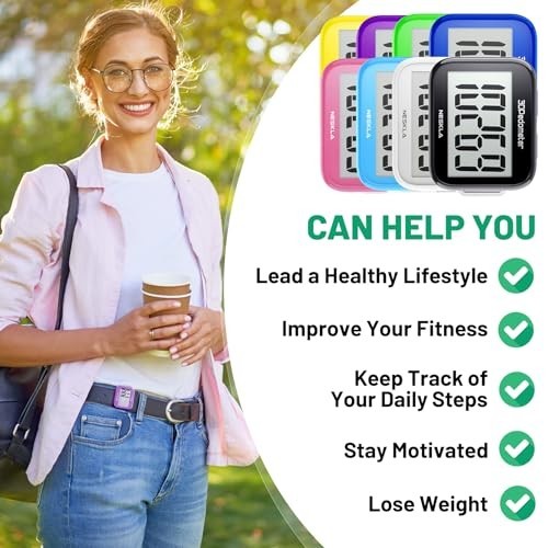 3D Step Counter Pedometer with Large Display & Clip Lanyard - Accurate Walking T