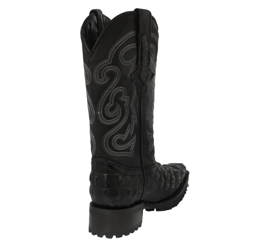 Mens Black Motorcycle Boots Alligator Back Pattern Leather J Toe Cowboy Botas