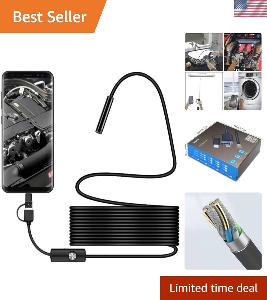 Expert-Grade Waterproof Endoscope Camera with 6 Adjustable LED Lights – 2M