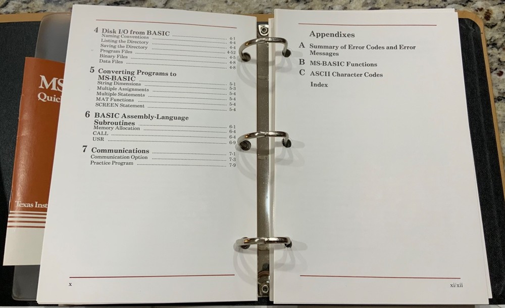 1982 Texas Instruments Professional Computer Guide MS-Basic No Discs Incomplete