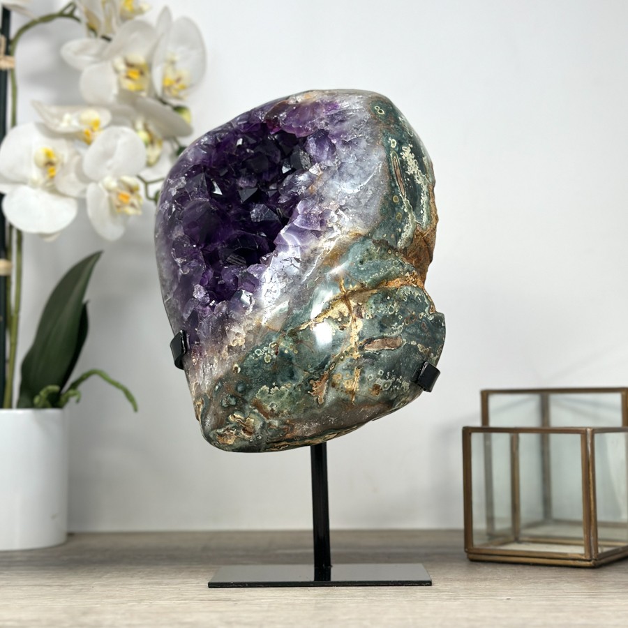 Amethyst Geode with Green Jasper Shell. MWS2211