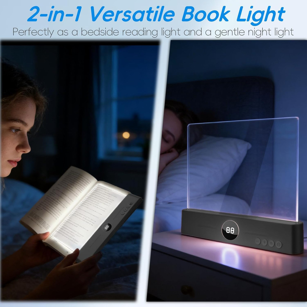 LED Clear Flat Book Light,Rechargeable Clear Flat Panel Reading Lamp with 3 Colo