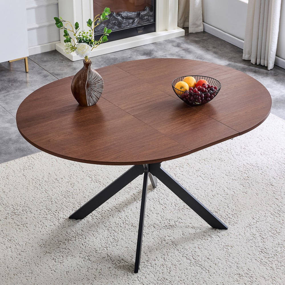 Extendable Round Dining Table  - Space-Saving Dining Table with Sturdy Metal L