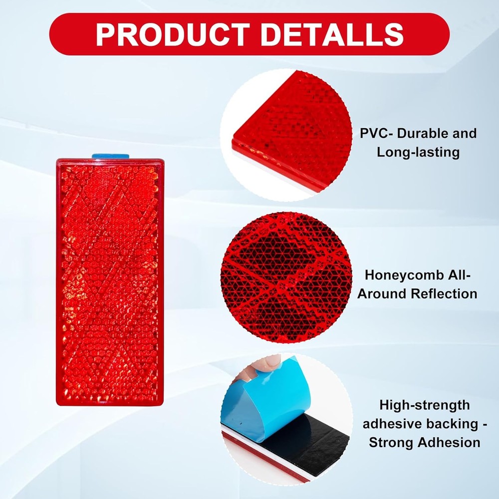 2pcs Rectangle Reflectors - High Reflectivity Reflectors Stick On, Self-red
