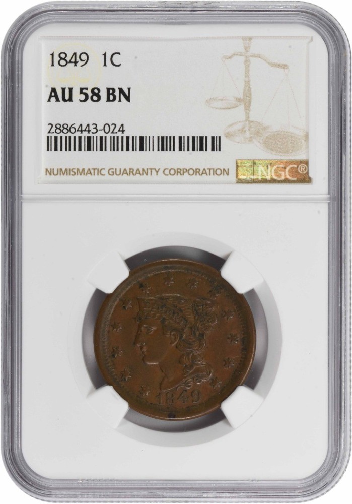 1849 Large Cent AU58BN NGC