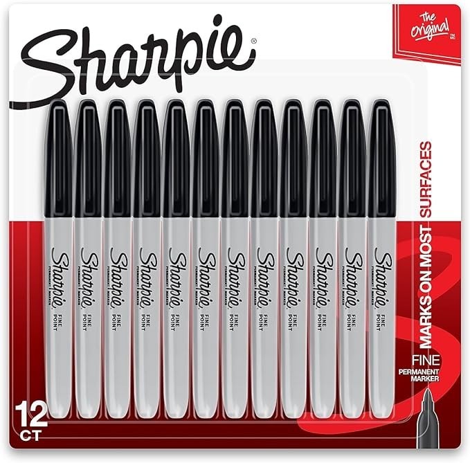 Sharpie Markers Sharpie Permanent  Fine Point, Black, 12 Count