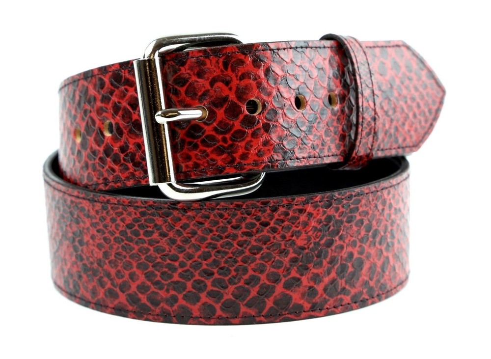 Red Python Snake Embossed Vegan Leather Belt Removable Buckle 1.75" Wide 44mm
