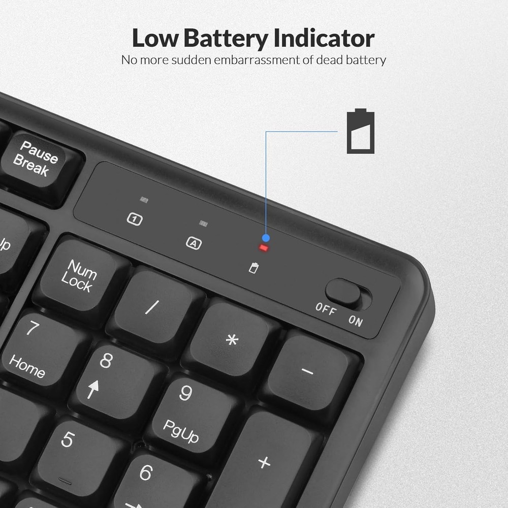 Wireless Keyboard and Mouse, 2.4G Full-Sized Quiet Ergonomic Keyboard, Quiet Typ