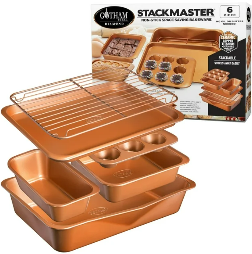 6-Piece Steel Nonstick Bakeware Set Ceramic Stackable Bakeware, PFOA Free