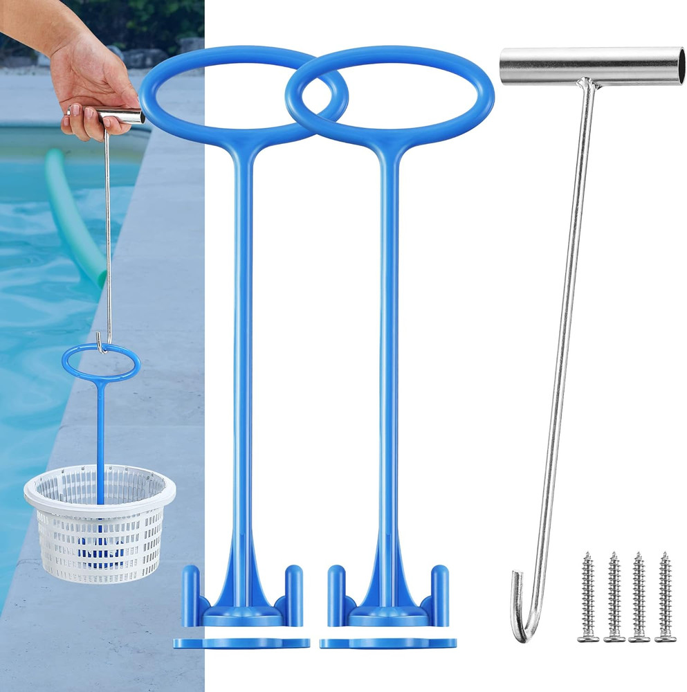 Pool Skimmer Basket Handle, Universal Skimmer Basket Hook Tool with Handle for I