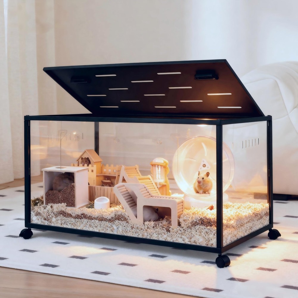 Hamster Cage, 360-Viewing Metal Rat Cage, Chewproof, Stackable Large Cage wit...
