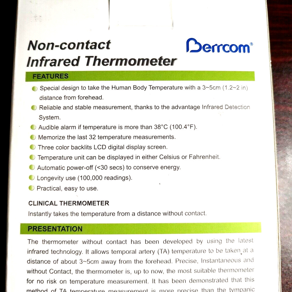 Berrcom Infrared Forehead Thermometer JXB 178 NonContact 1 Second Testing