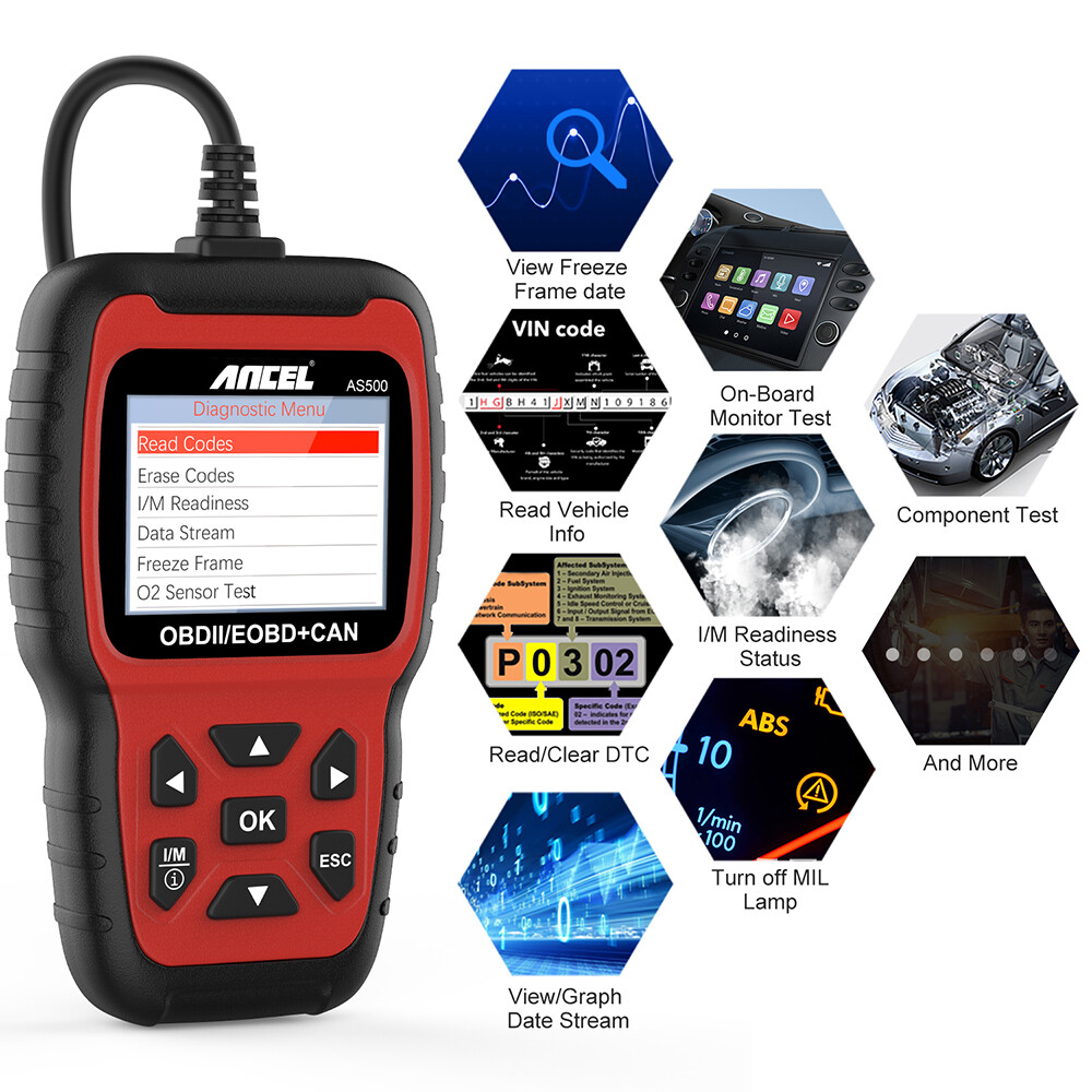 Ancel AS500 Car Code Reader OBD2 Scanner Check Engine Live Data Diagnostic Tool