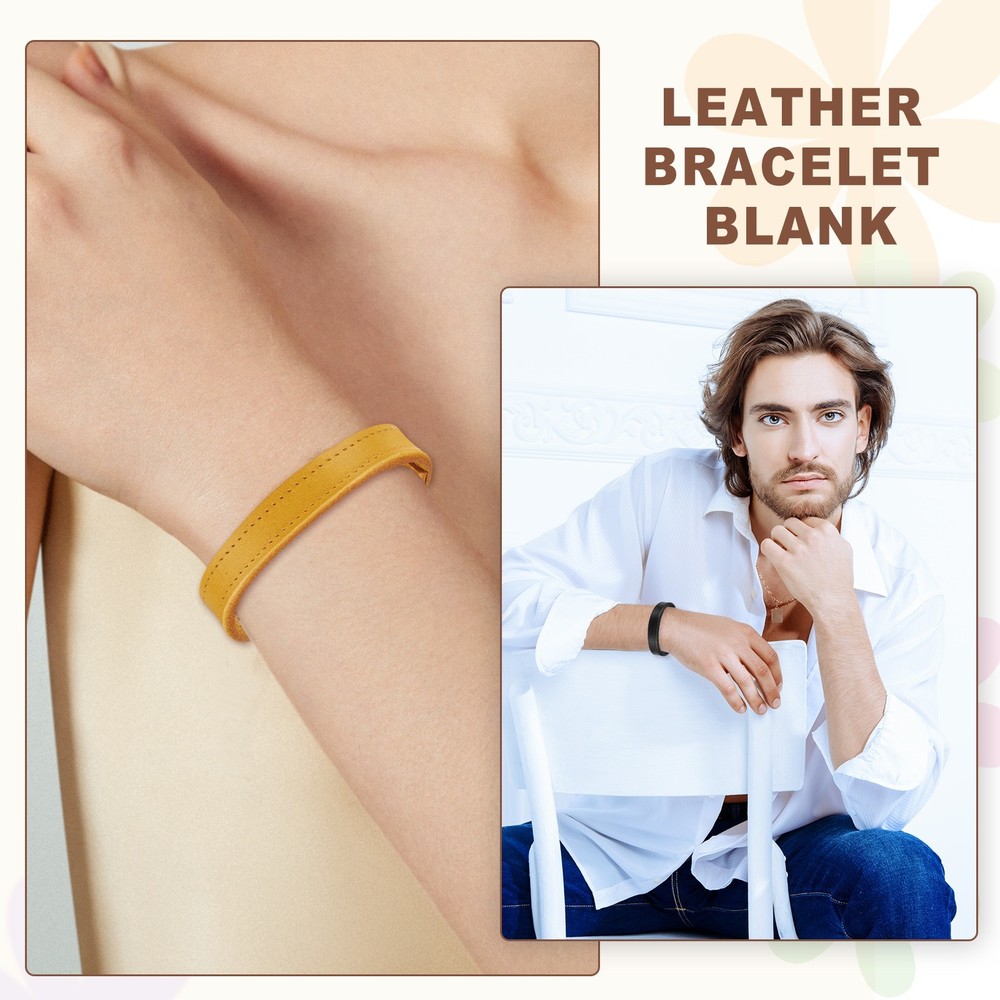 Plain Buckle Bangle Leather Bracelets Leather Snap Bracelets, Khaki 3Pcs