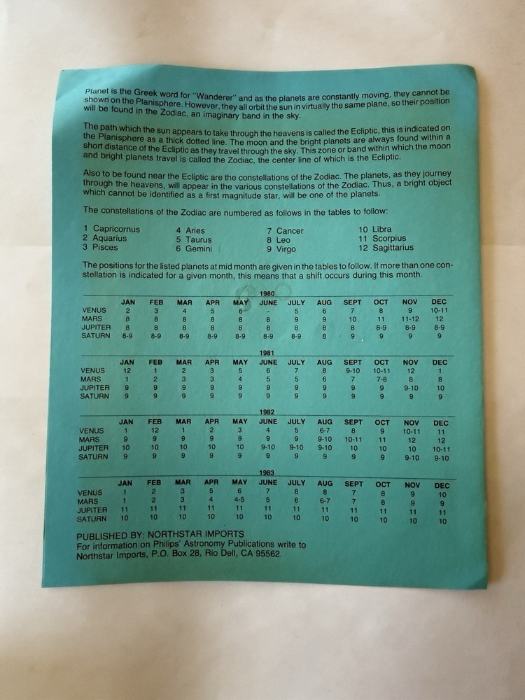 1981 vintage Planesphere Star Chart