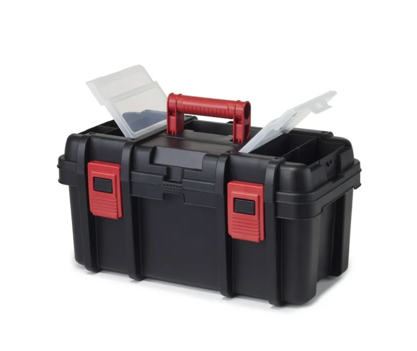 Hyper Tough 16-inch Toolbox, Plastic Tool and Hardware Storage, Black