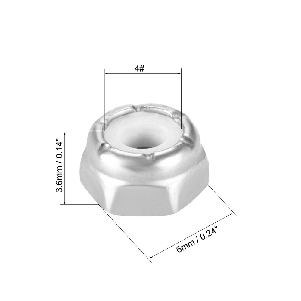 4#-40 Hex Lock Nuts Stainless Steel Nylon Insert Self-Lock Nuts, 10Pcs Silver