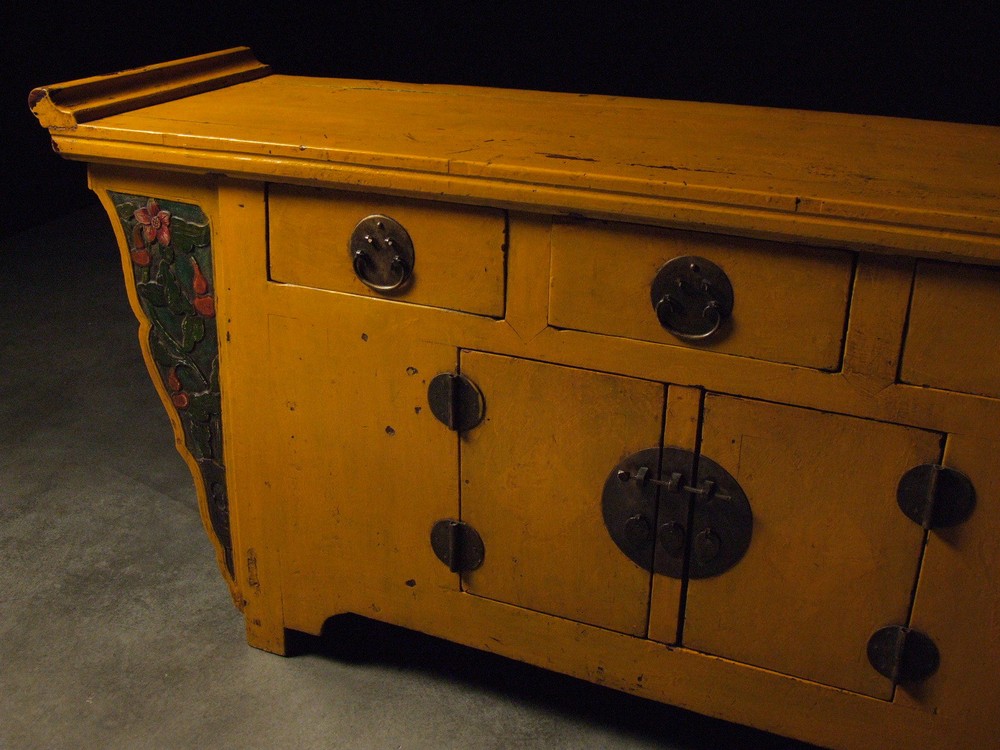Antique Chinese Yellow Winged Sideboard Buffet Server