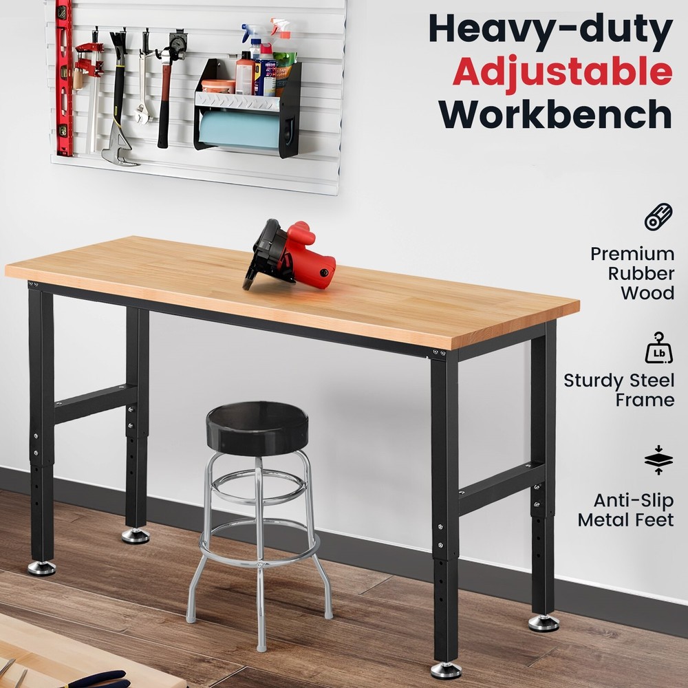 60'' Adjustable Work Bench Heavy Duty Work Table for Workshop Garage 1500 Lbs