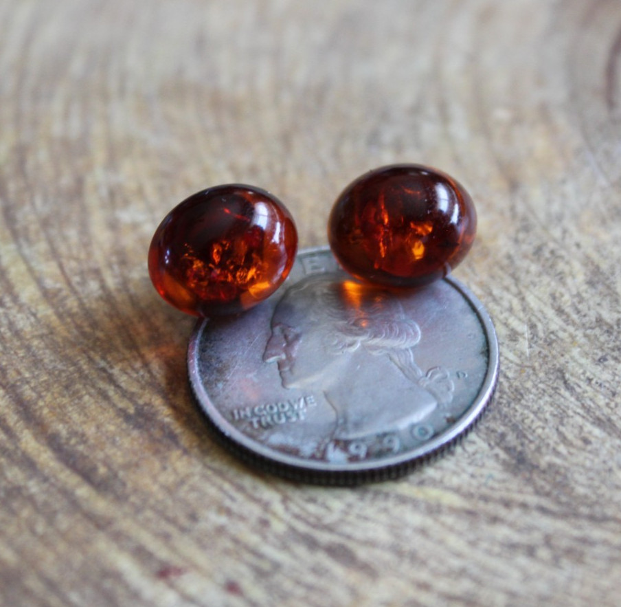 Oval Amber Drops & Sterling Silver Petite Stud Earrings