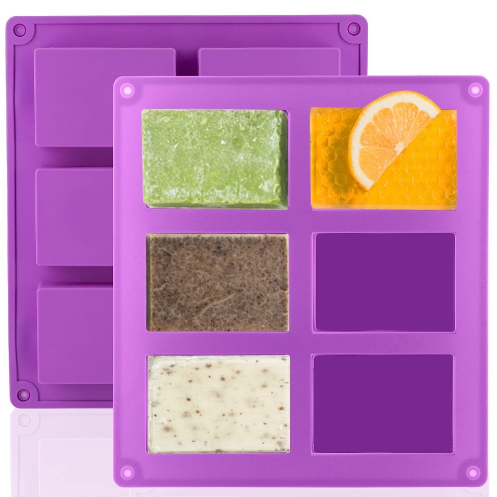 6 Cavities Silicone Soap Bar Mold Rectangular Soap Bar Maker, 2 Pack