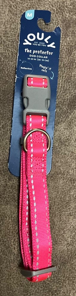 Youly the Protector Pink Reflective Adustable Dog Collar, M