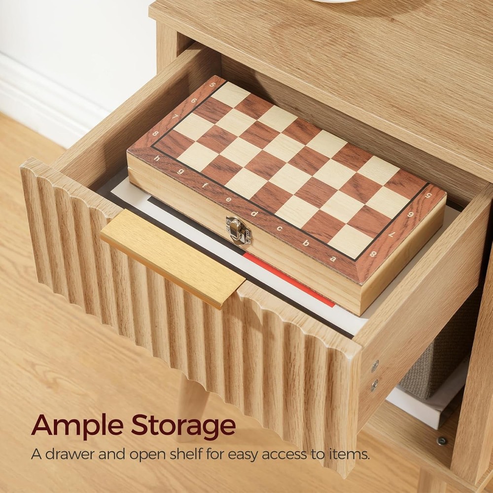 End Table, Fluted Night Stand, Modern Side Bedside Table with Natural