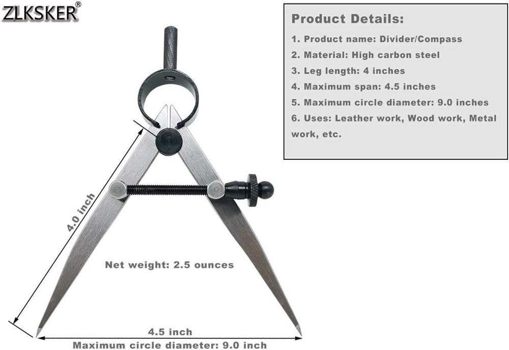 ZLKSKER 4 Inch Professional Leather Compass, Precision Spring Wing...