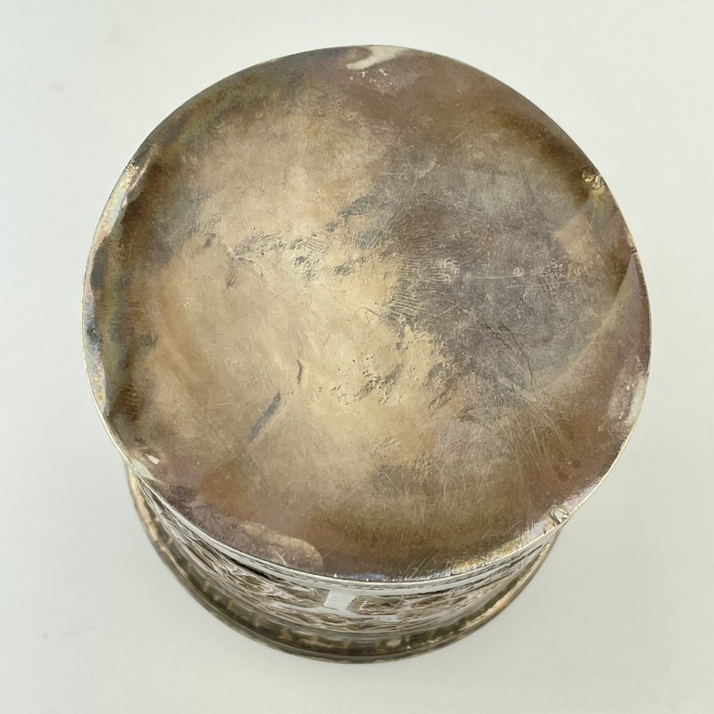 Antique Indian Solid Silver Tested Embossed Lidded Jar / Cannister 7cm X 7cm